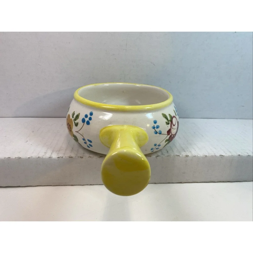 Soup Bowl Crock Handle‎ Hand Painted Portugal FTD Flowers